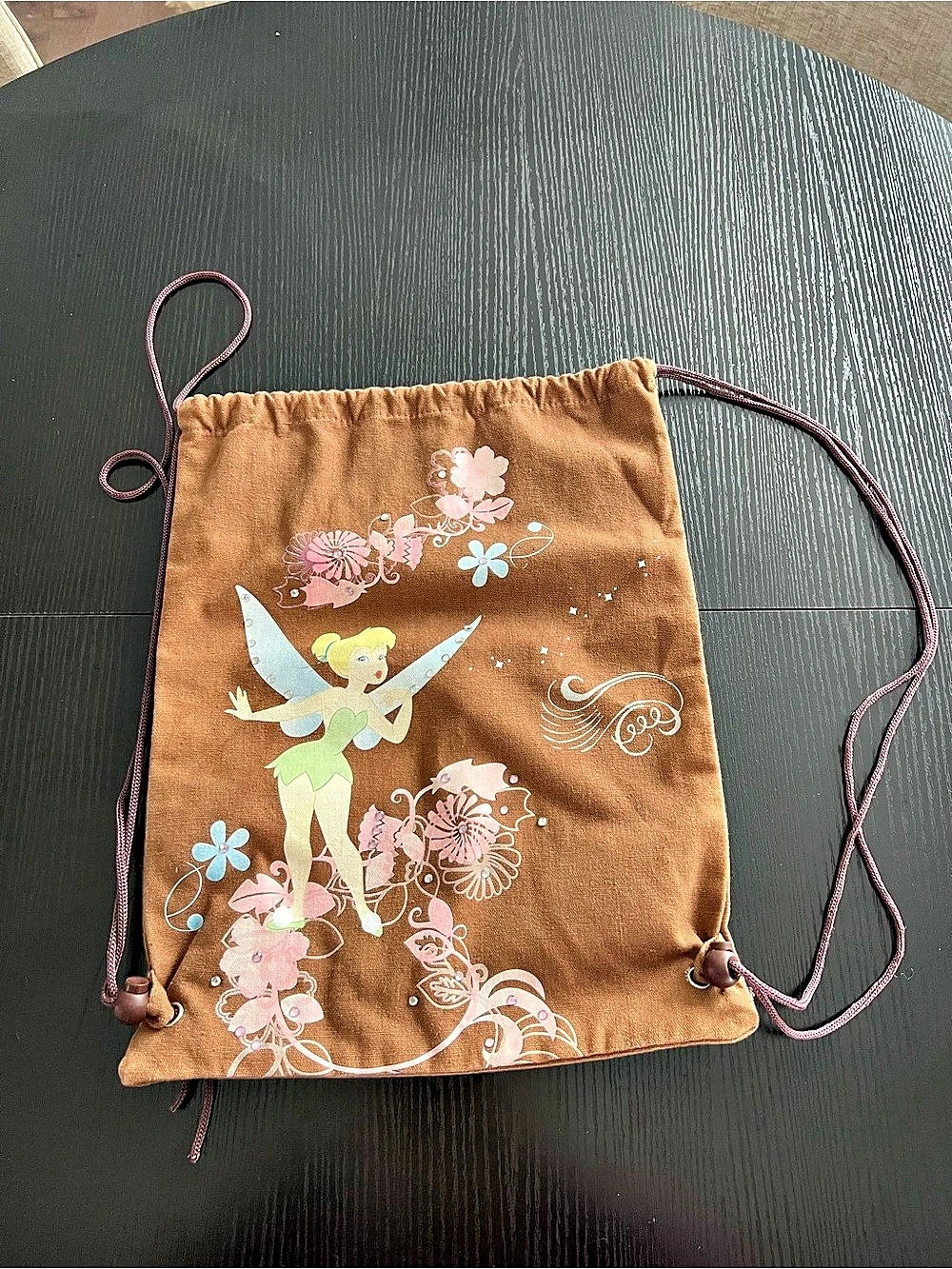Disney Couture Tinker Bell Drawstring Backpack Brown